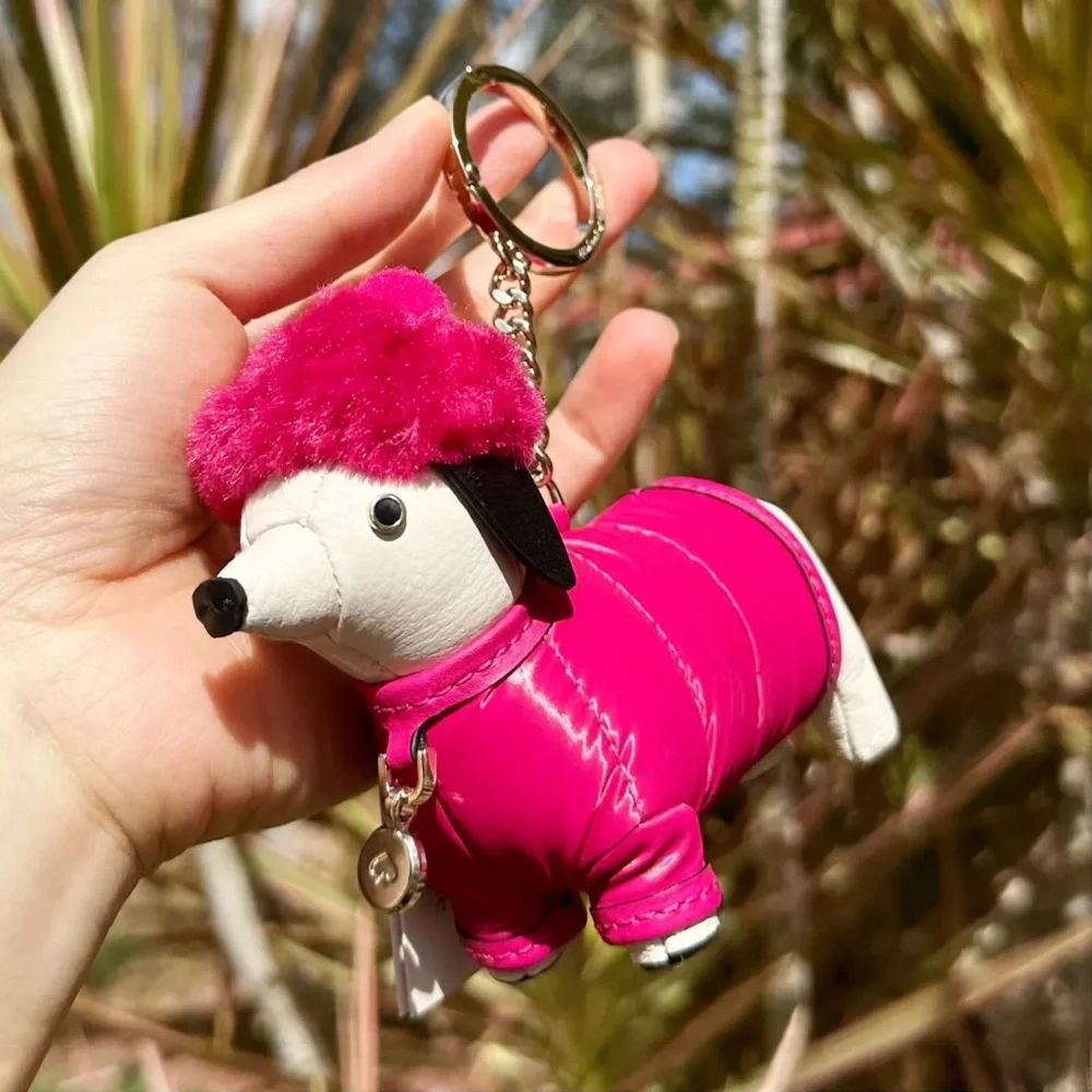 Kate Spade Novelty Festive Pink Claude Dachshund Dog Key Fob Bag Charm - Picture 1 of 2